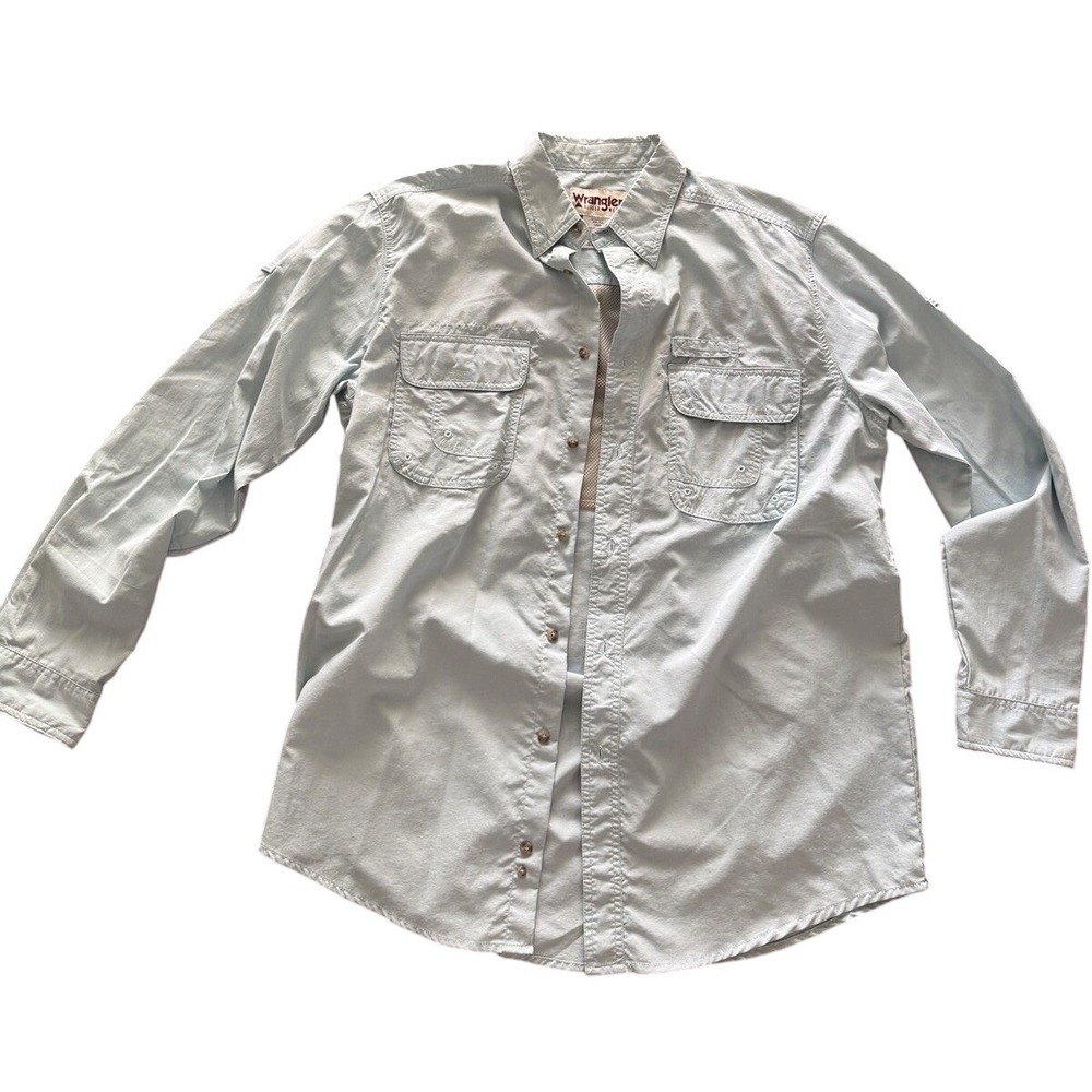 Wrangler Rugged Wear Men's Lt Blue Long Sleeve Utility Pocket Shirt L Light Blue